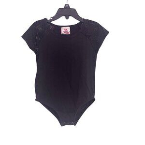 Black Cap Sleeve Girls Bodysuit W/ Lace Detail By Real Love Size S G-7-212-10
